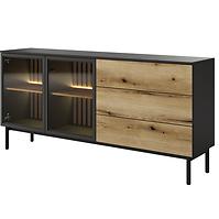 Kommode Lang D 180 2D3S + LED Schwarz /Eiche Evoke