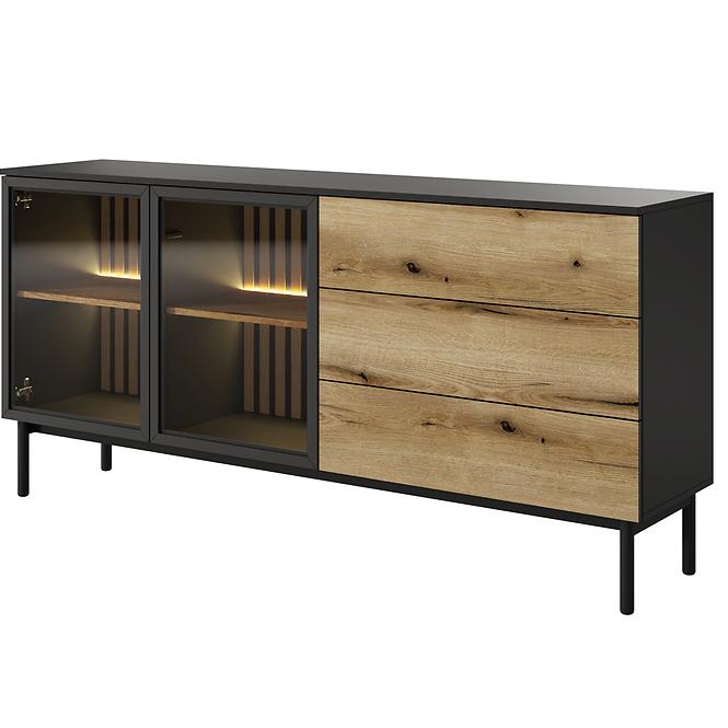 Kommode Lang D 180 2D3S + LED Schwarz /Eiche Evoke
