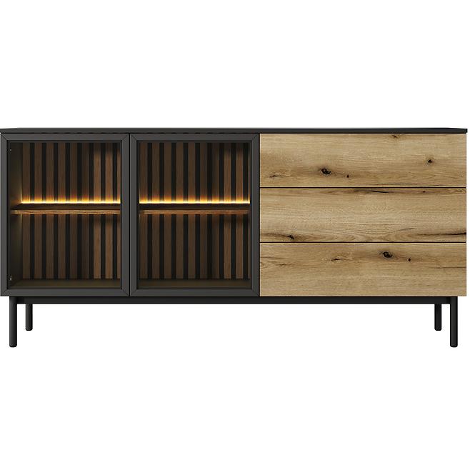 Kommode Lang D 180 2D3S + LED Schwarz /Eiche Evoke