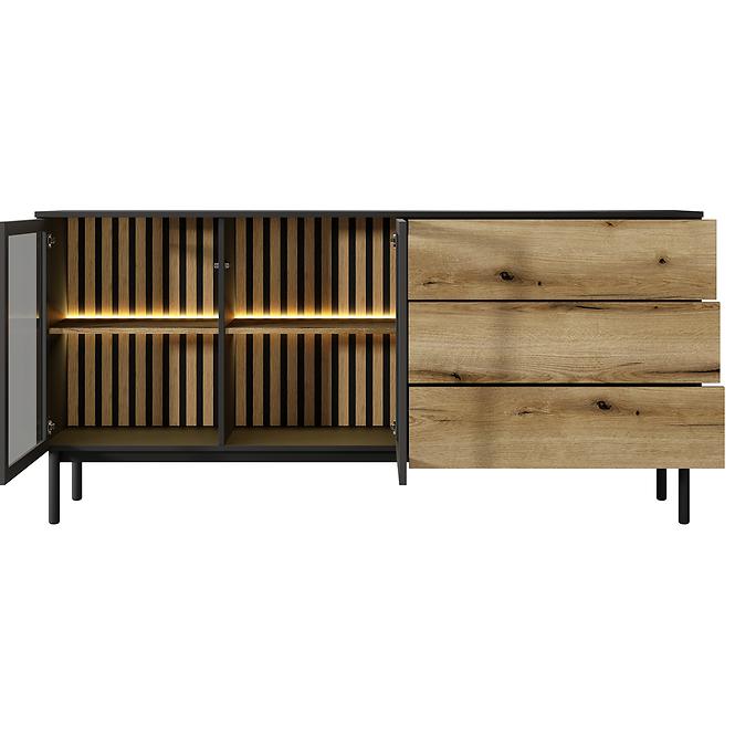 Kommode Lang D 180 2D3S + LED Schwarz /Eiche Evoke