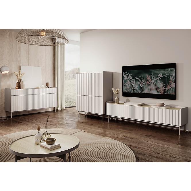Kommode Level A hoch 103 4D Beige/Eiche Scandi