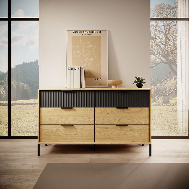 Kommode Baltic B 138 6S Eiche Baltic/Schwarz 