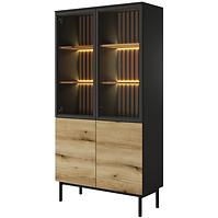 Vitrine Lang A hoch + LED Schwarz/Eiche Evoke 