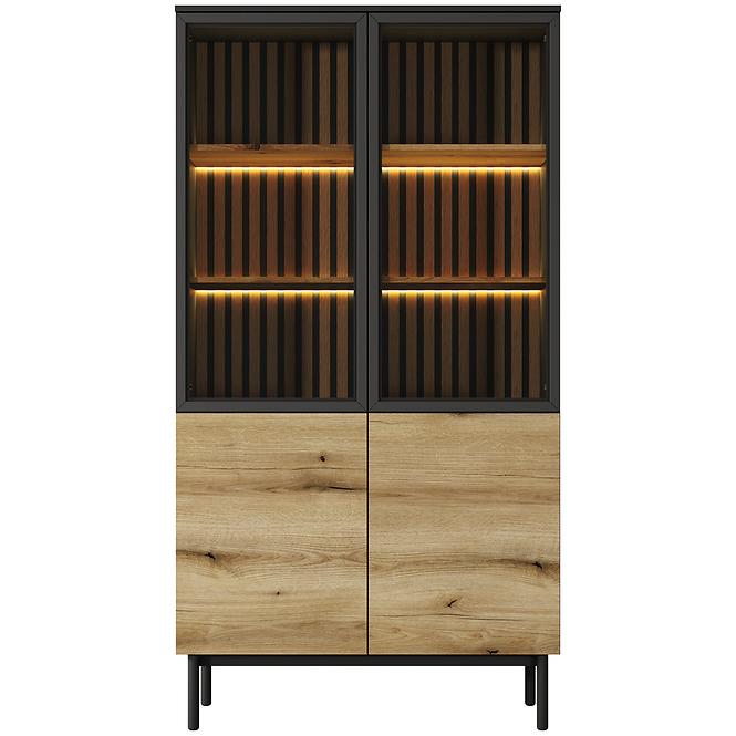 Vitrine Lang A hoch + LED Schwarz/Eiche Evoke 