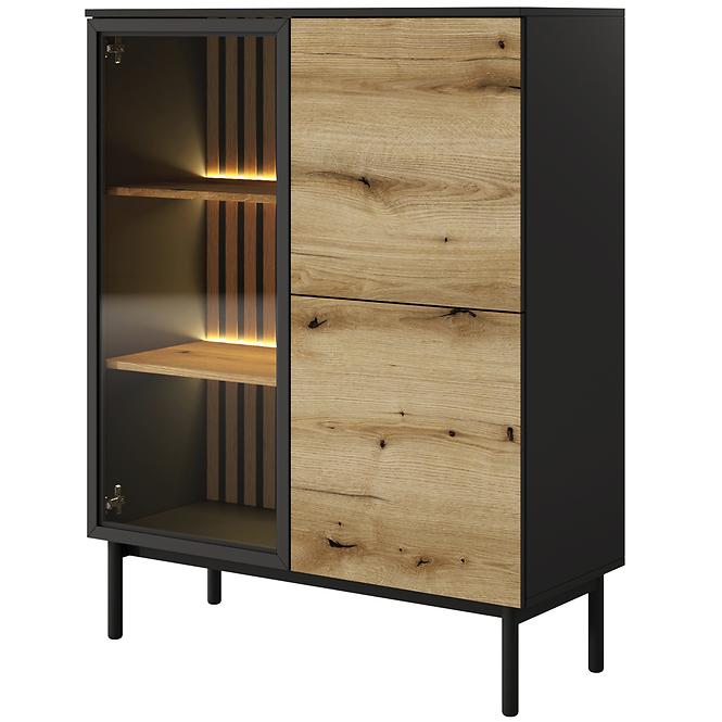 Vitrine Lang B + LED Schwarz/Eiche Evoke 