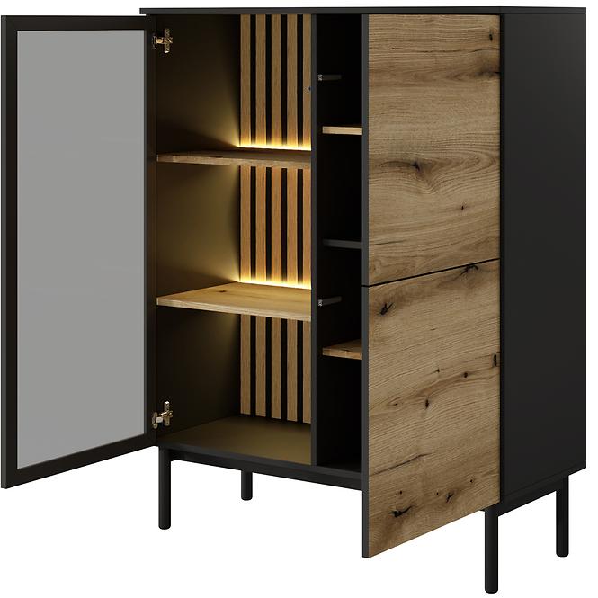 Vitrine Lang B + LED Schwarz/Eiche Evoke 