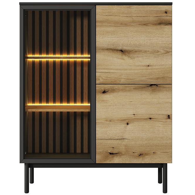 Vitrine Lang B + LED Schwarz/Eiche Evoke 