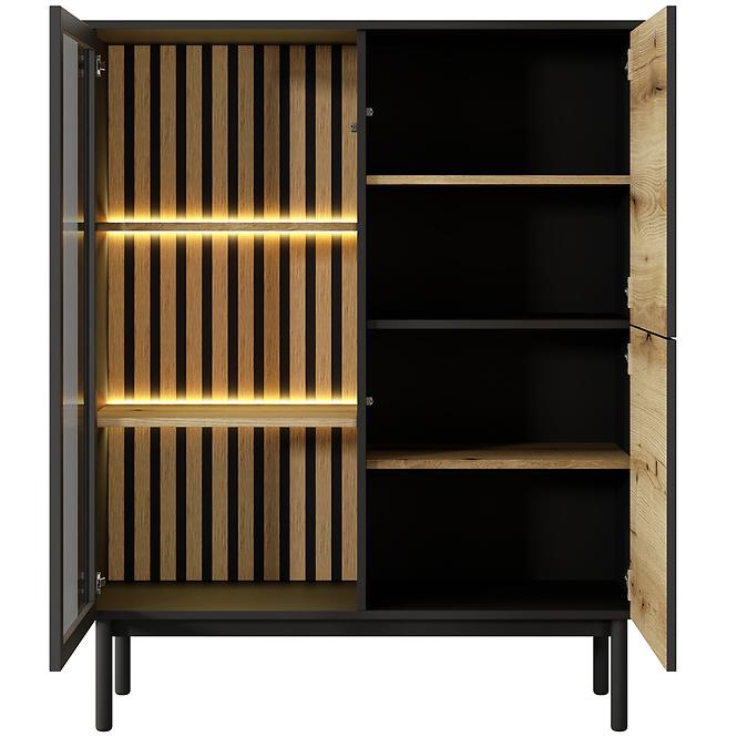 Vitrine Lang B + LED Schwarz/Eiche Evoke 