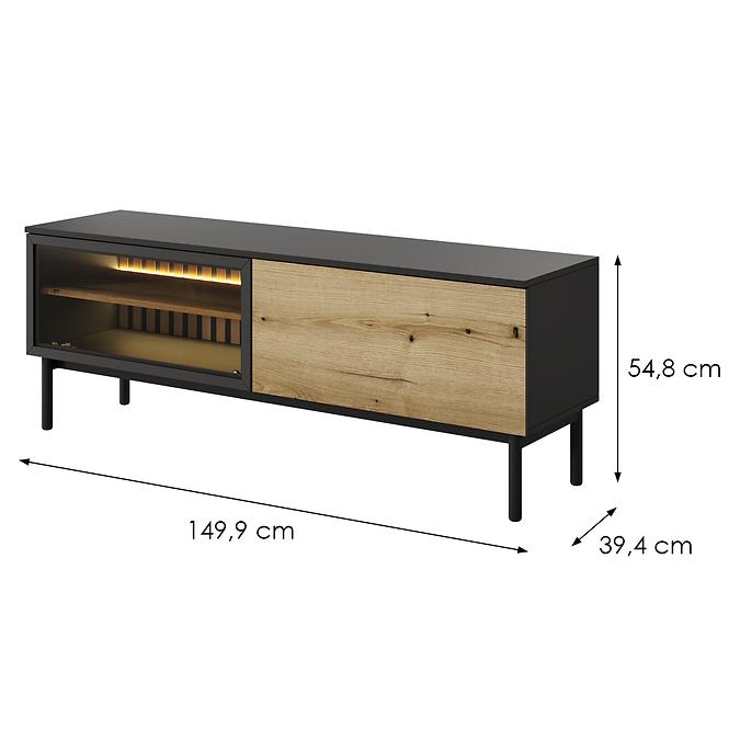 TV Tisch TV Tisch Lang RTV E 150 2d Led Schwarz/Eiche Evoke 