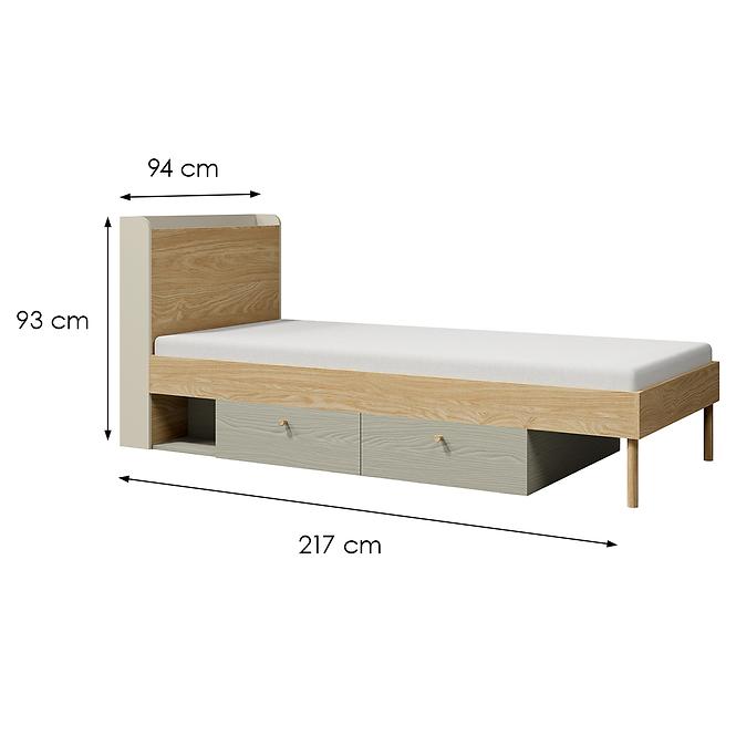 Bett Yuki 13 P/L Eukalyptus/Graubeige/Geölte Eiche