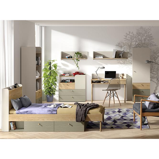 Bett Yuki 13 P/L Eukalyptus/Graubeige/Geölte Eiche