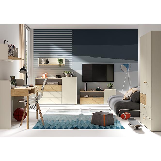 Bett Yuki 13 P/L Graubeige/Geölte Eiche