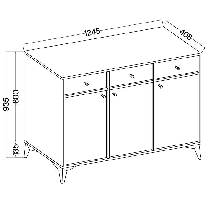 Kommode Tokyo 1  3F 3S Schwarzer Graphit 827