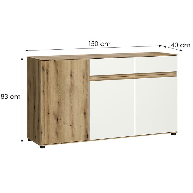 Kommode Camino 3D2S CMNK 02 Eiche Evoke+Weiß Platine