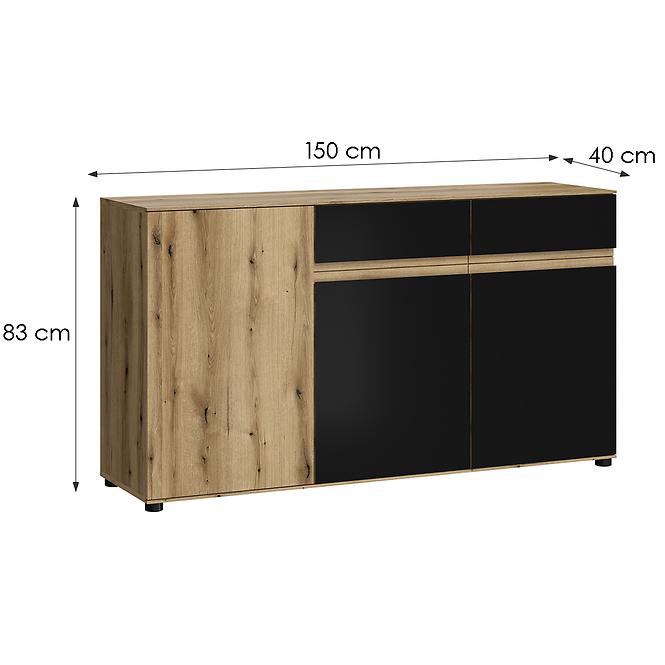 Kommode Camino 3D2S CMNK 02 Eiche Evoke+Samt Schwarz