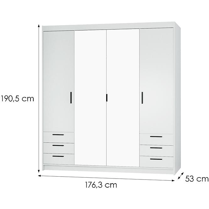 Schrank Elena 4D 6S Weiß/Spiegel