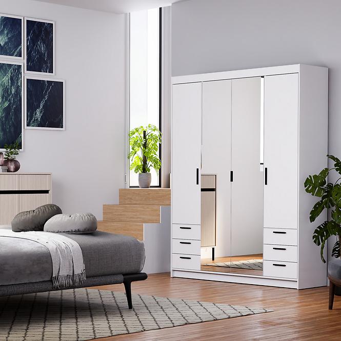 Schrank Elena 4D 6S Weiß/Spiegel