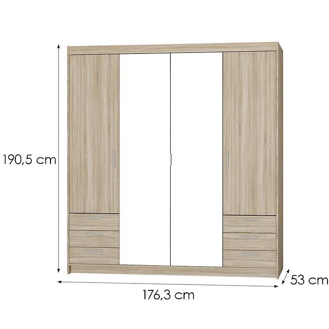 Schrank Elena 4D 6S Eiche Sonoma/Spiegel