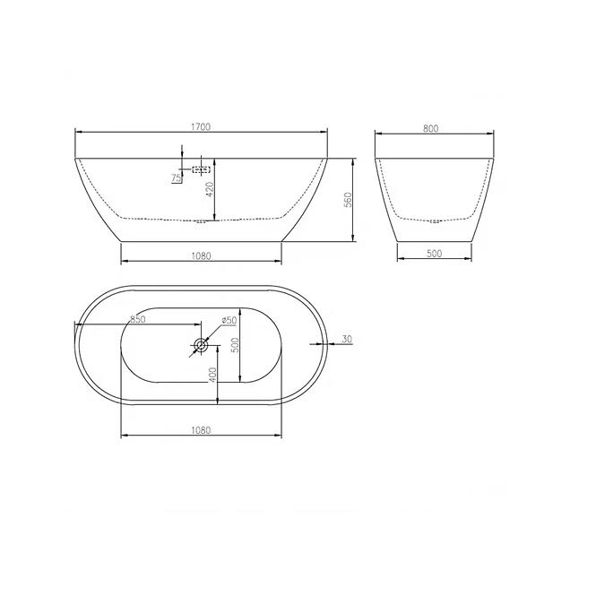 Badewanne MILANO 170x80x56