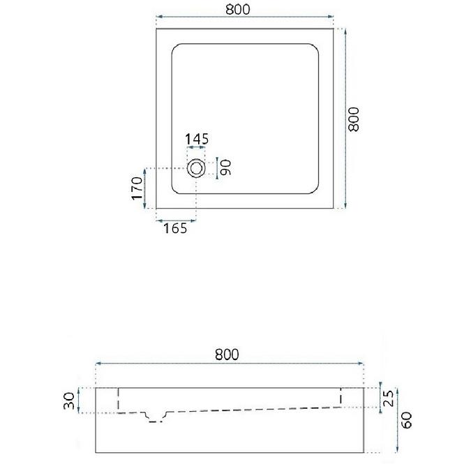 Rea-K1906 Duschwanne vierte Savoy weiß 80x80+syf