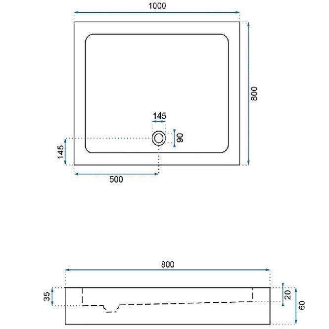 Rea-K4087 Rechteck-Duschwanne Savoyschwarz 80x100+Siphon,2
