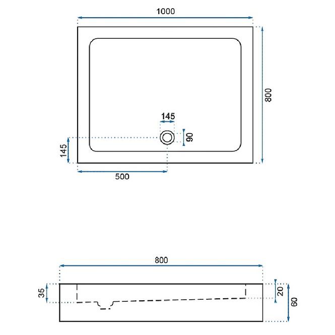 Rea-k5332 rechteckige Duschwanne Savoyweiß 80x100,3