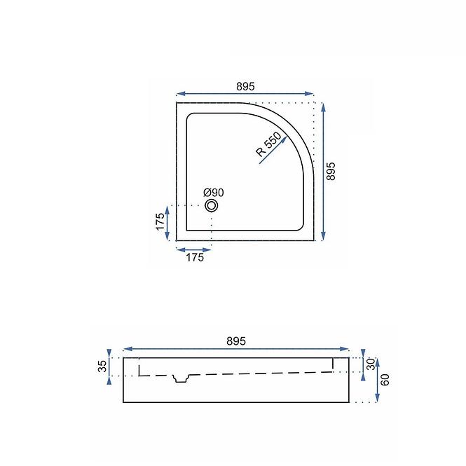 Rea-K7907 Duschwanne Halbrundoptik weiß 90x90,2