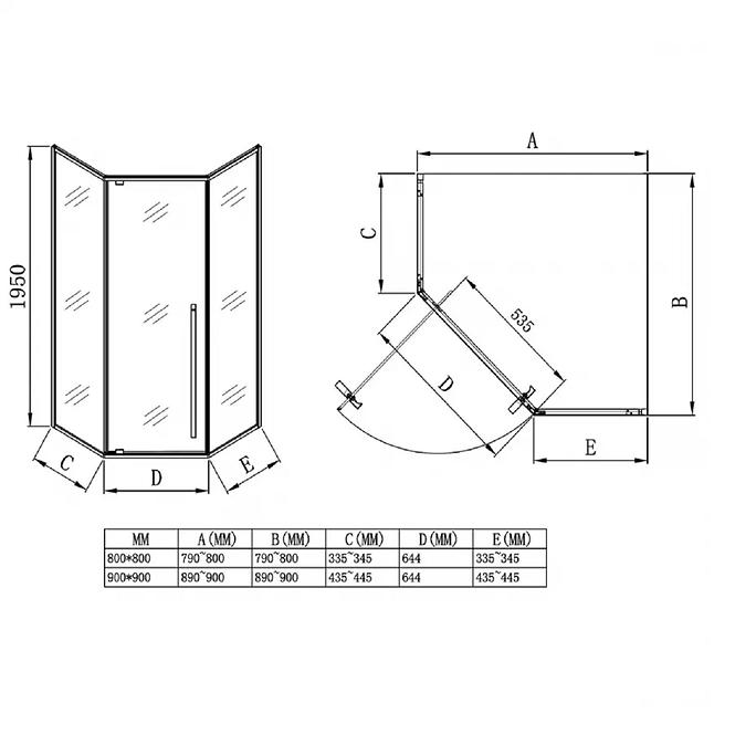 Duschkabine Light Pentagon 80x80x195 schwarz