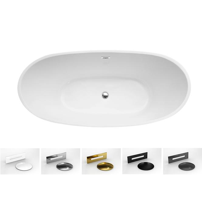 Freistehende Badewanne Ayla 170/80 + Siphon mit Click-Clack-Stöpsel, mit Überlauf, Schwarz,3