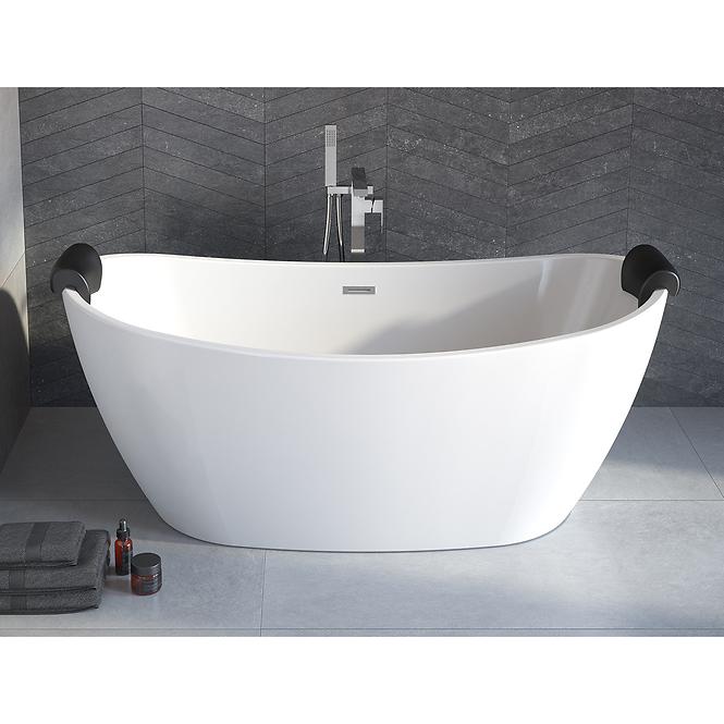 Freistehende Badewanne Ayla 170/80 + Siphon mit Click-Clack-Stöpsel, mit Überlauf, Schwarz,5
