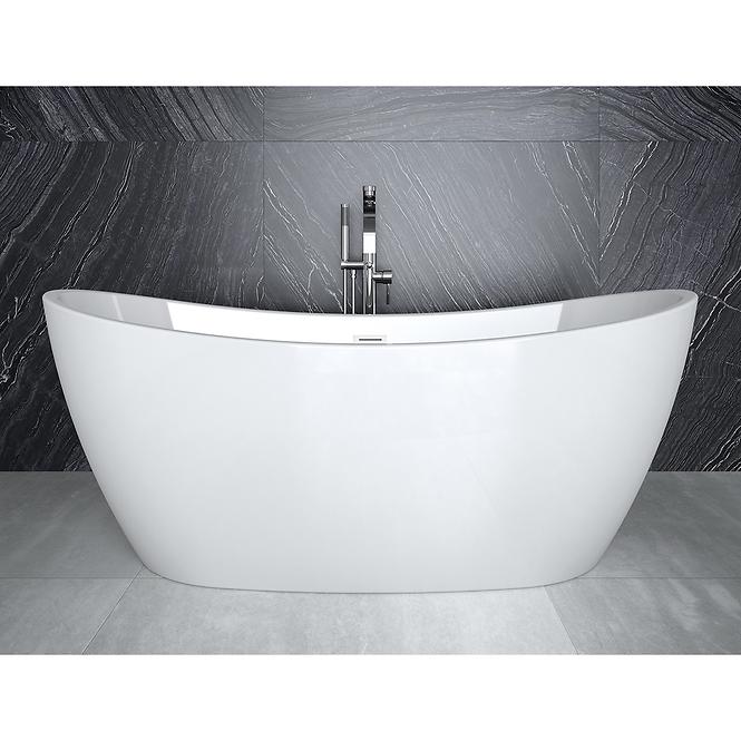 Freistehende Badewanne Ayla 170/80 + Siphon mit Click-Clack-Stöpsel, mit Überlauf, Schwarz,6