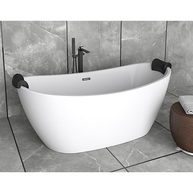 Freistehende Badewanne Ayla 170/80 + Siphon mit Click-Clack-Stöpsel, mit Überlauf, Schwarz,7
