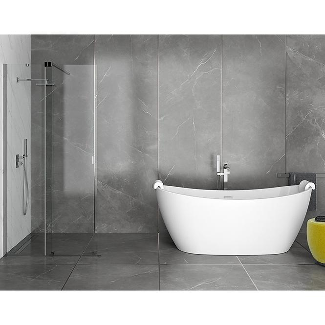Freistehende Badewanne Ayla 170/80 + Siphon mit Click-Clack-Stöpsel, mit Überlauf, Schwarz,8