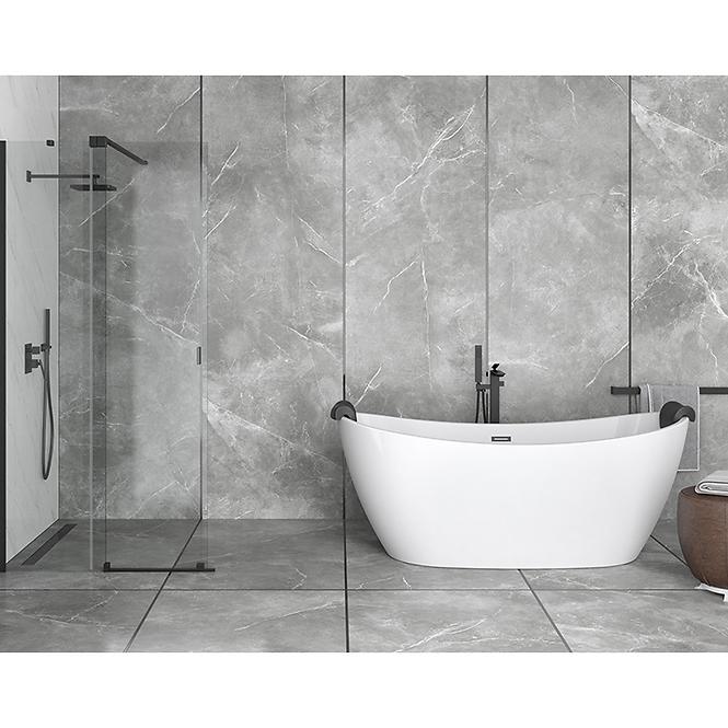 Freistehende Badewanne Ayla 170/80 + Siphon mit Click-Clack-Stöpsel, mit Überlauf, Schwarz,9