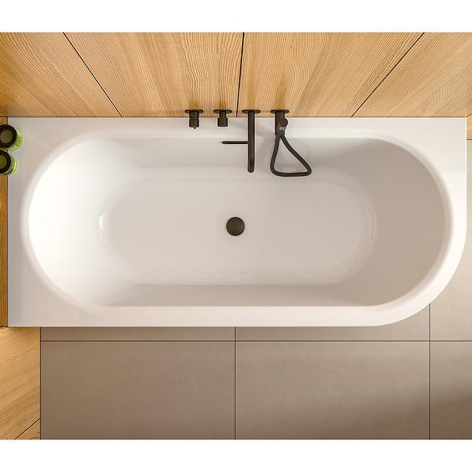 Freistehende Wand-Badewanne Avita A-Line 160L + Siphon mit Click-Clack-Stöpsel, Chrom,8
