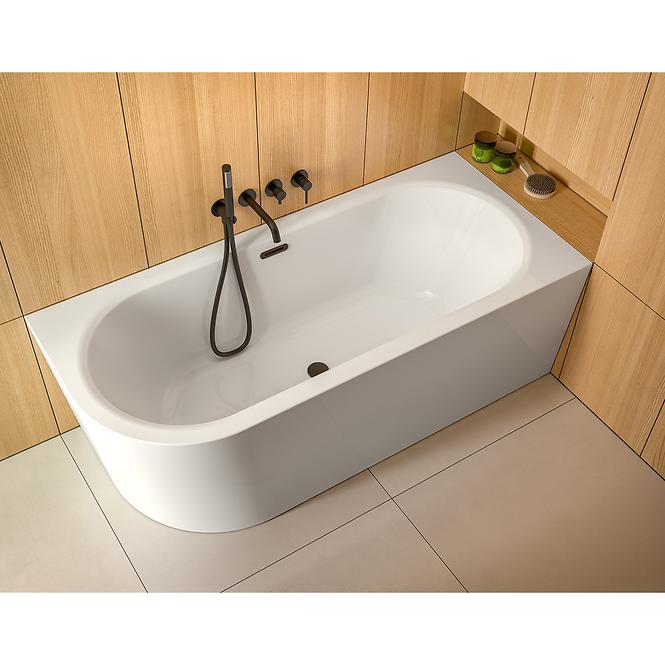 Freistehende Wand-Badewanne Avita A-Line 160P + Siphon mit Click-Clack-Stöpsel, Schwarz ,7