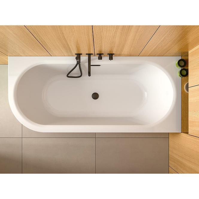 Freistehende Wand-Badewanne Avita A-Line 160P + Siphon mit Click-Clack-Stöpsel, Schwarz ,8