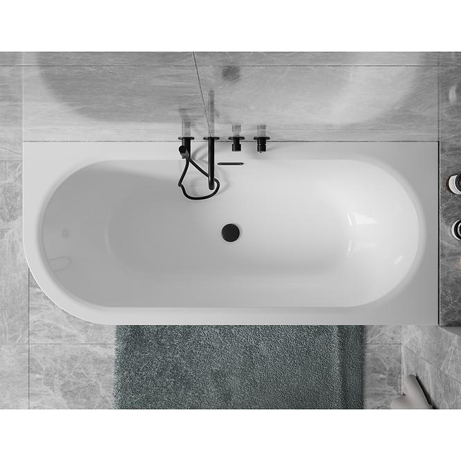 Freistehende Wand-Badewanne Avita A-Line 160P + Siphon mit Click-Clack-Stöpsel, Schwarz ,9