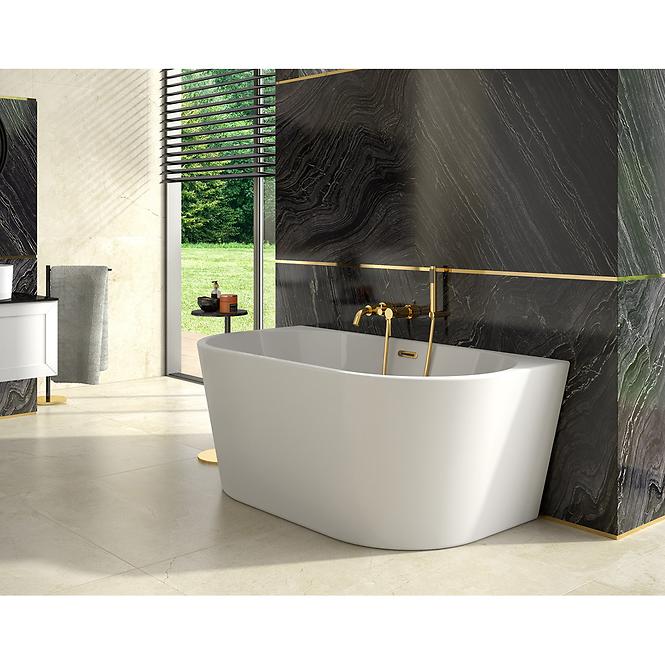 Freistehende Wand-Badewanne Vica New 160/80 + Siphon mit Click-Clack-Stöpsel, von oben gereinigt, mit SLIM-Überlauf, Gold,6