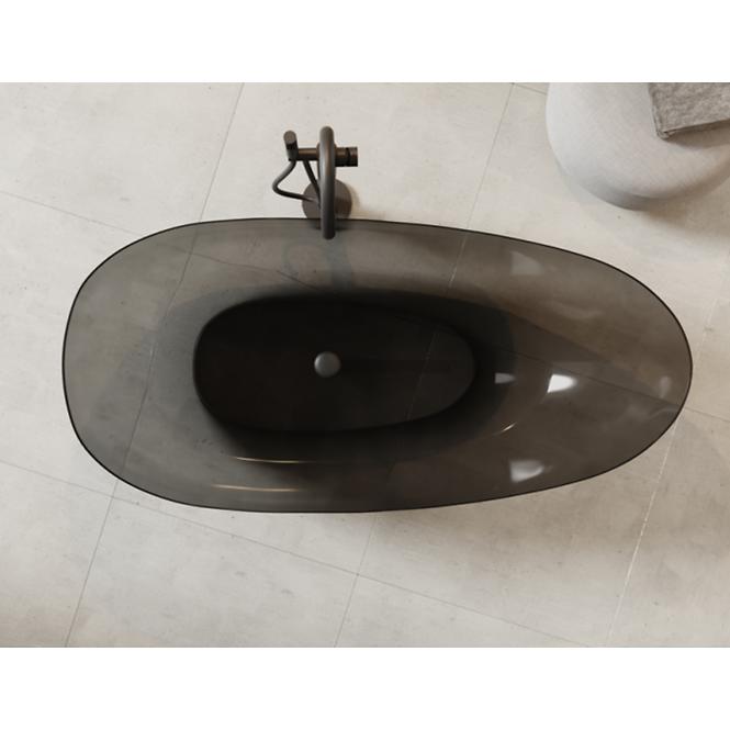 Freistehende Badewanne Xara 160/75 Carbon Grey, Siphon mit Click-Clack-Stöpsel, Schwarz Matt ,5