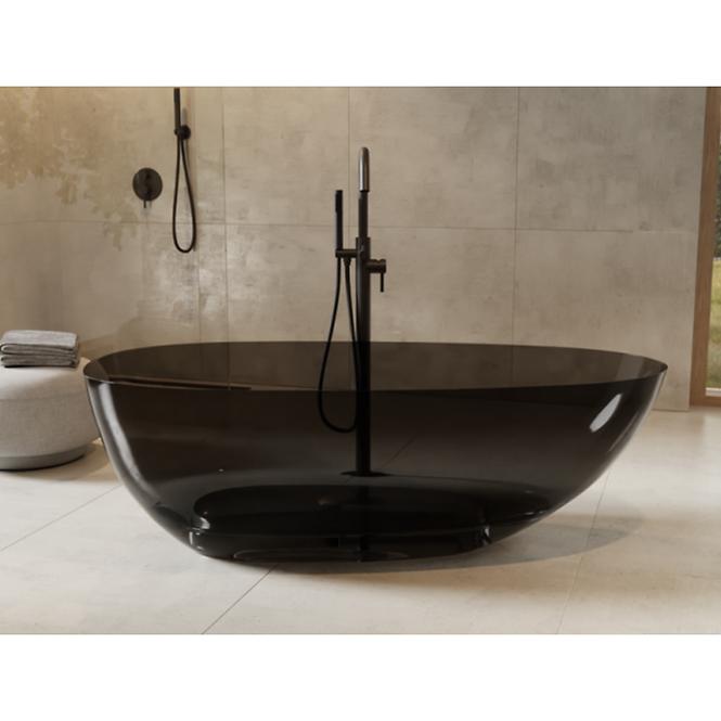 Freistehende Badewanne Xara 160/75 Carbon Grey, Siphon mit Click-Clack-Stöpsel, Schwarz Matt ,6