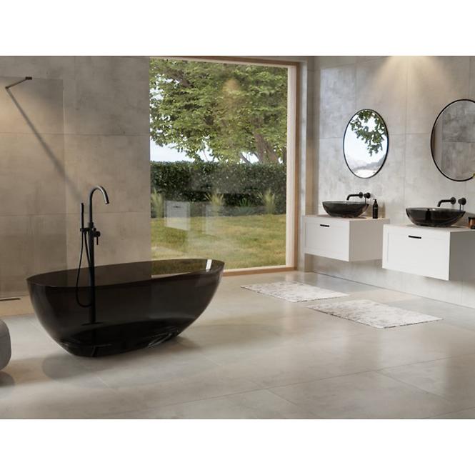 Freistehende Badewanne Xara 160/75 Carbon Grey, Siphon mit Click-Clack-Stöpsel, Schwarz Matt ,8