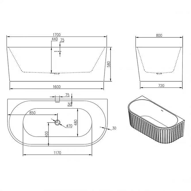 Badewanne NOVA 170x80x58