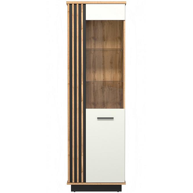 Santi Schmale Vitrine 1-1 in Wotaneiche/Schwarz/Weiß,3