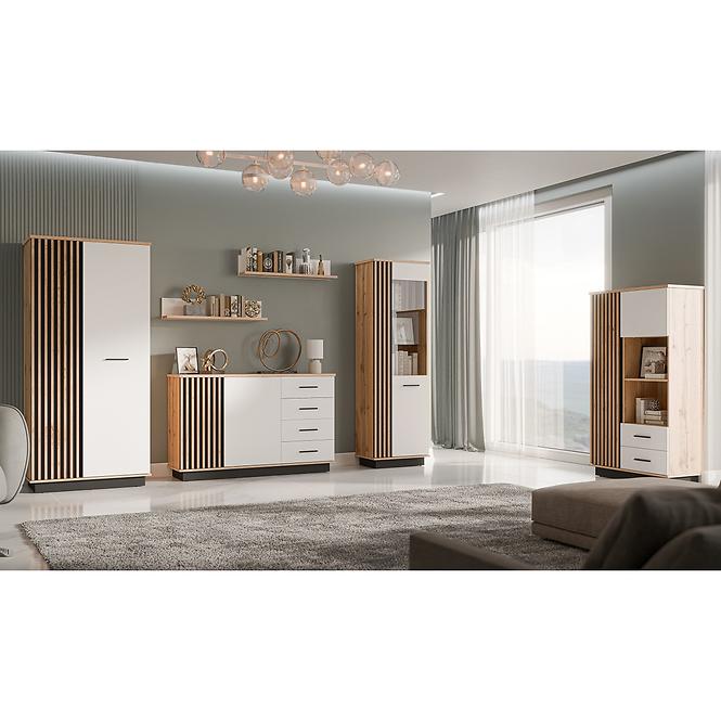 Santi Schmale Vitrine 1-1 in Wotaneiche/Schwarz/Weiß,5