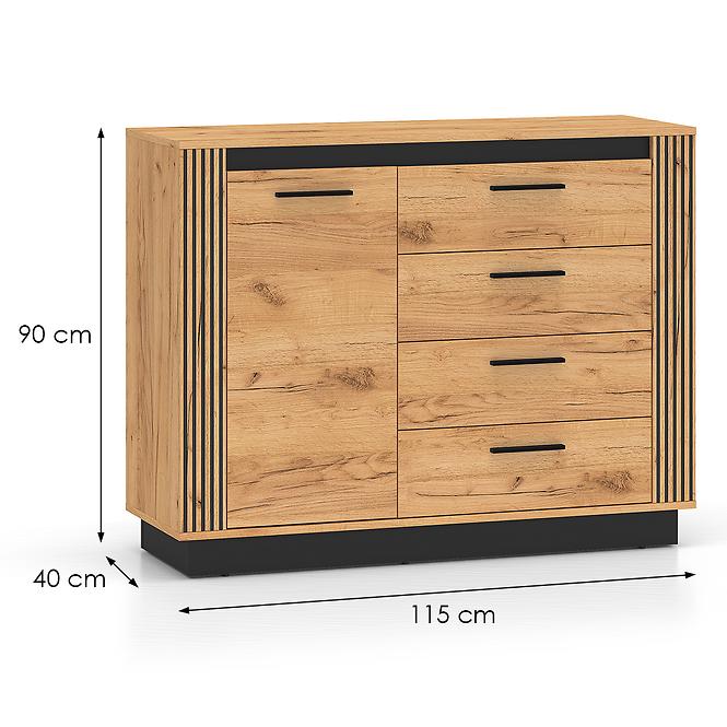 Kommode Urso 07 eiche craft gold/schwarz