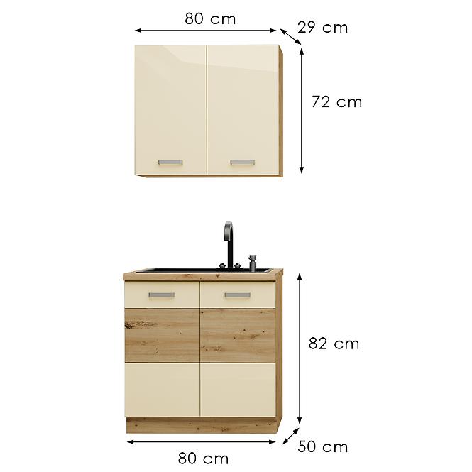Küchenzeile Artisan creme 80cm ohne Tischplatte