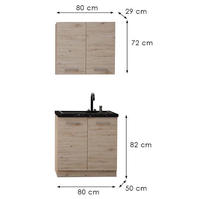 Küchenzeile Bordeaux 80cm ohne Tischplatte