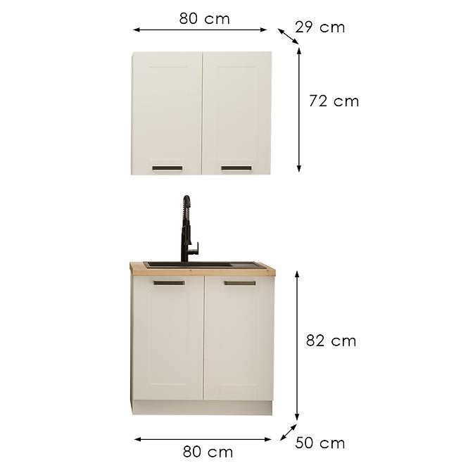 Küchenzeile Luna weiß/weiß 80cm ohne Tischplatte