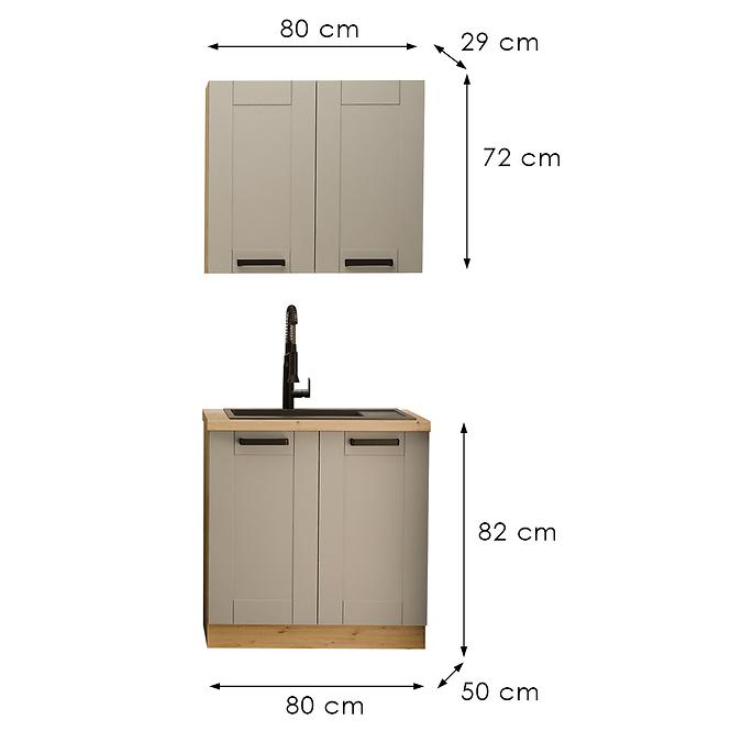 Küchenzeile Luna claygrey/artisan 80cm ohne Tischplatte